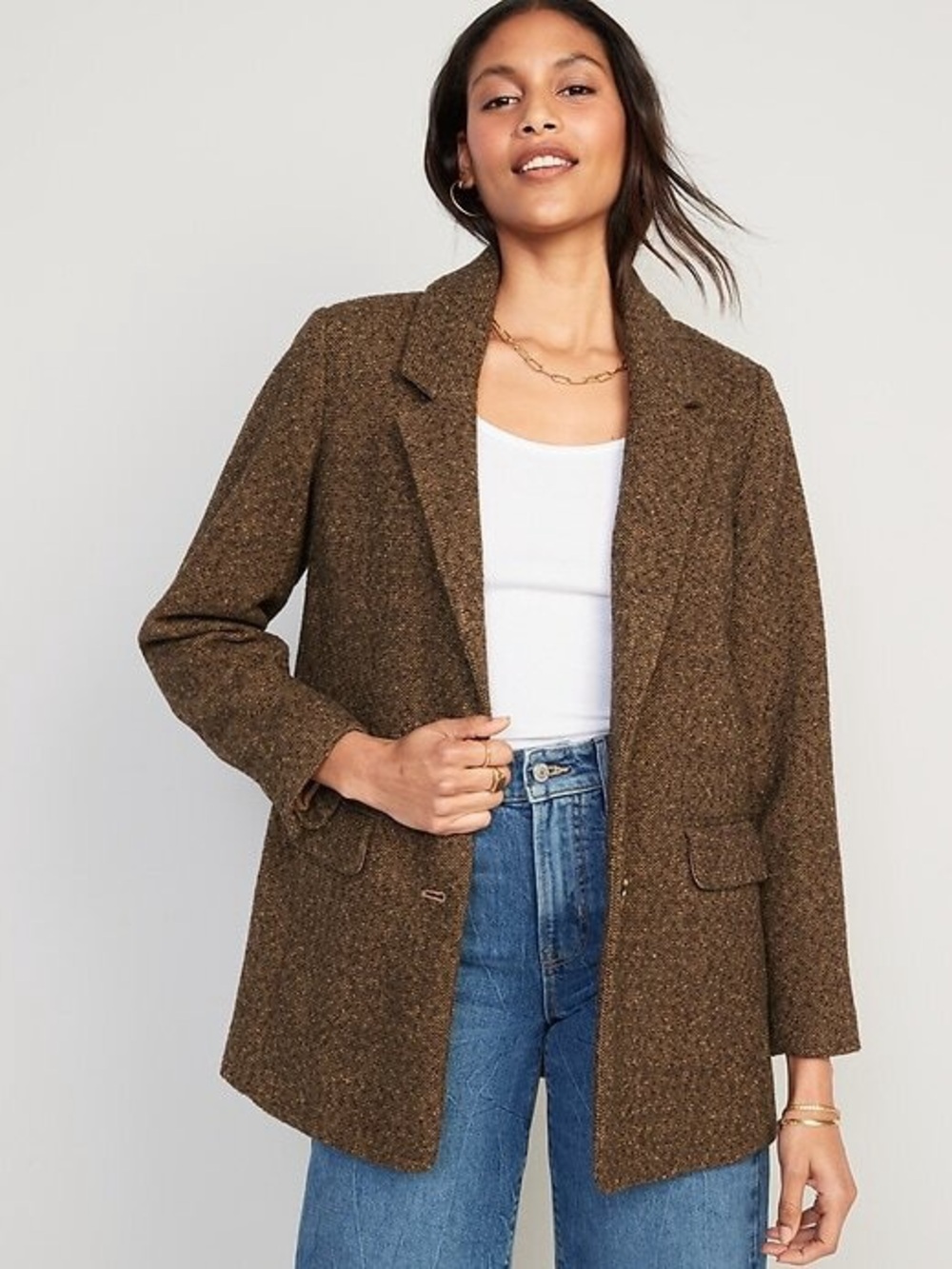 Old Navy Soft Brushed Oversized Blazer Wool Blend Brown Tan XL Office Corporate